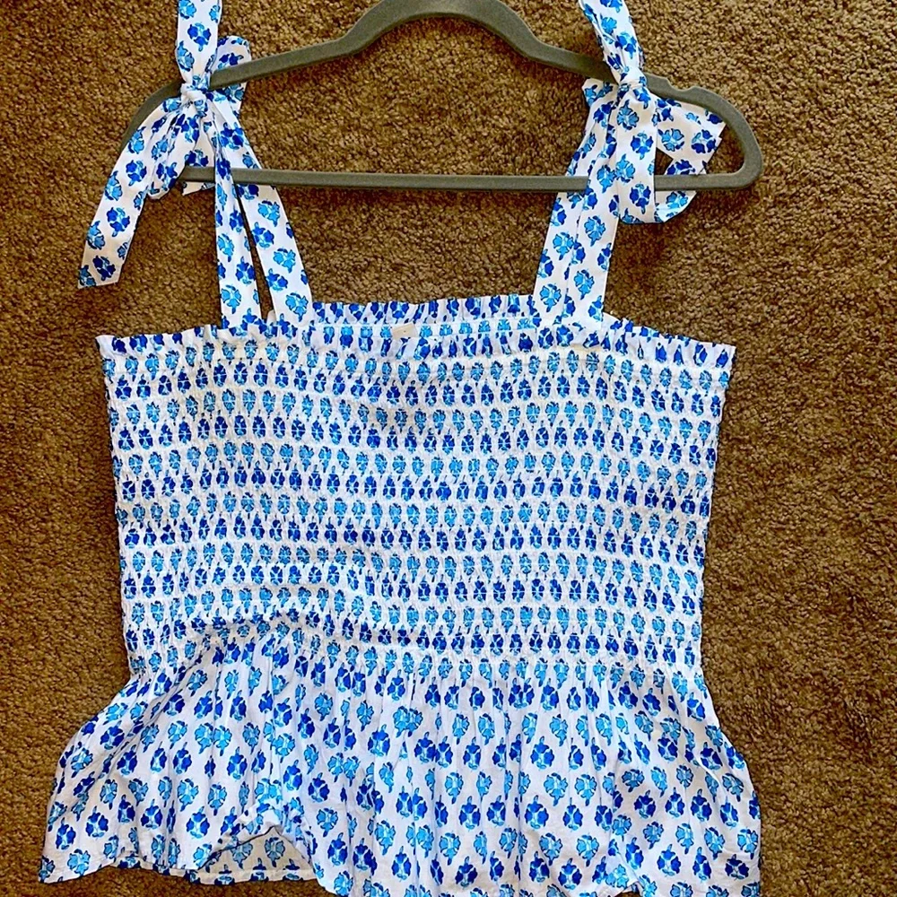 J crew crop bow tie top size large blue white - Picture 2 of 5